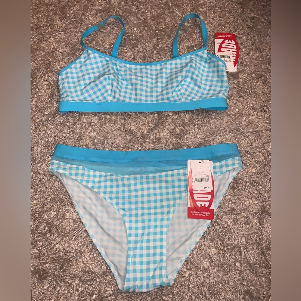 3 for $30 β‘οΈ Blue Checkered Women's Bra & Undies matching set - size L NWT - Picture 9 of 16